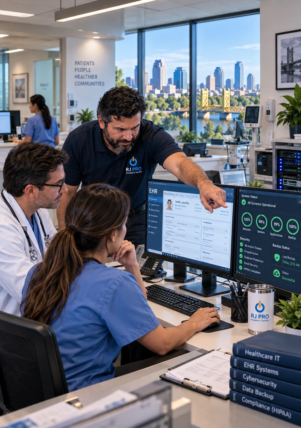 Medical office staff using secure IT services for healthcare and dental practices